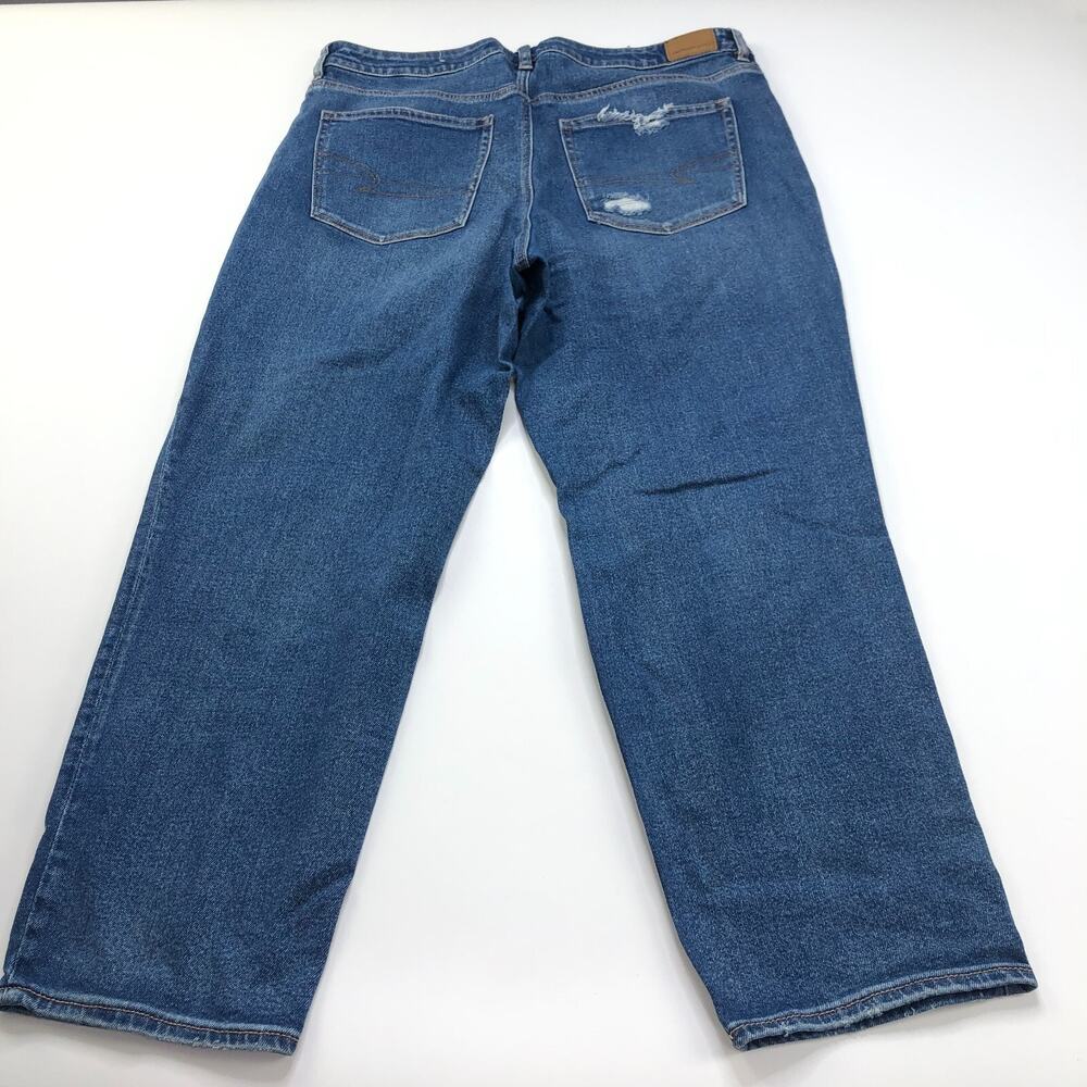 American Eagle Mom Straight Jean 18 (Fits 37W 27L) High Rise Distressed Stretch